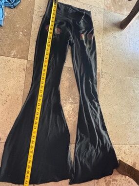 TEEKI bellbottoms teeki bells Bell Bottom Yoga pants  long rose roses black xs